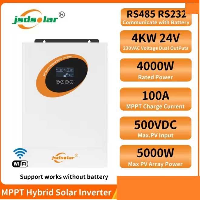 В НАЯВНОСТІ гібридний сонячний інвертор JSDsolar 24v 4KW  WiFi J4000HC  J4000E