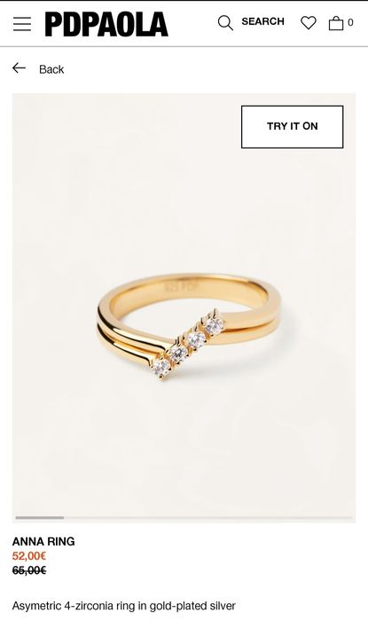 Asymetric 4-zirconia ring in gold-plated silver