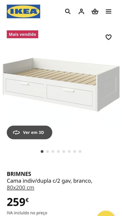 Cama individual/dupla BRIMNES com 2 gavetas + 2 colchões IKEA