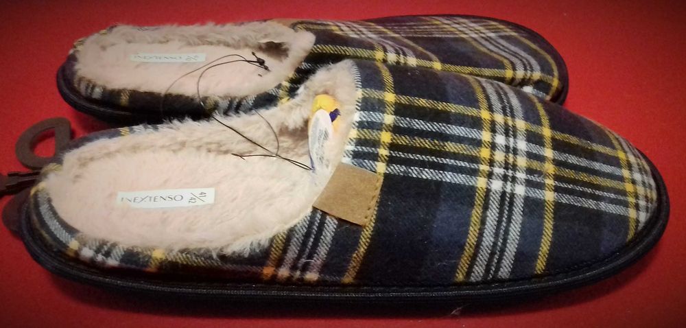 Kapcie męskie krata futerko