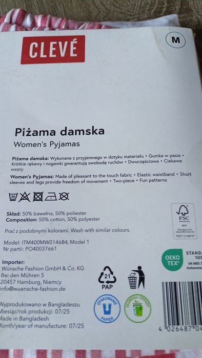 Piżama damska krótki rękaw M  Cleve