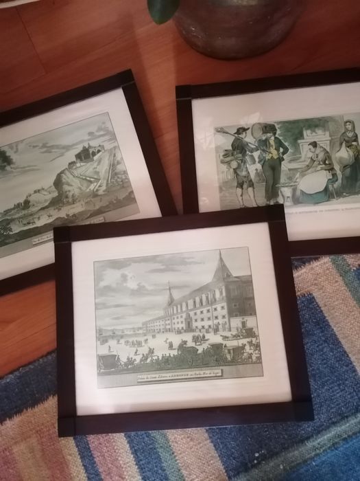Coleção 3 Quadros Gravuras Antigas Lisboa Emolduradas – Conjunto Vintage