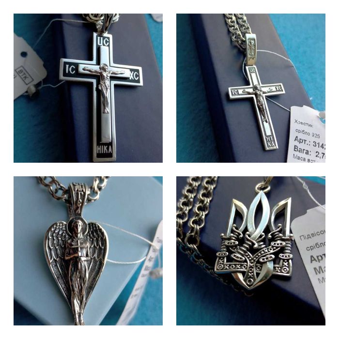 Серебряный крестик подвес кулон Архангел Михаил с чернением