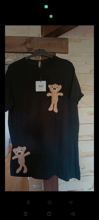 Piękna, czarna tunika z misiami