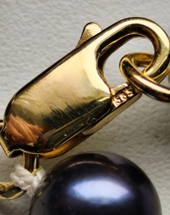 Piękny naszyjnik z  naturalnych Pereł  o barwie Pawiej  45cm 585 14k