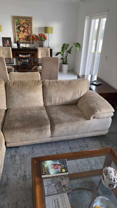 Sofá Beje Chaise Longue 3 lugares