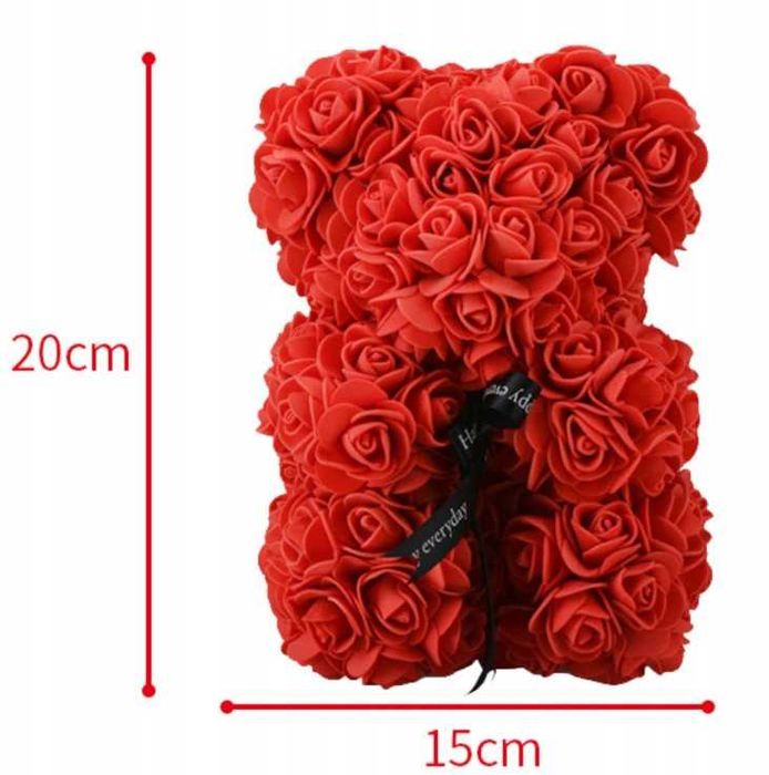 Duży różany miś 25cm płatki róż + pudełko prezentowe