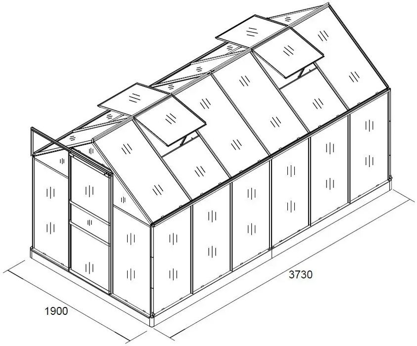 Теплиця полікарбонат 7,22 м² (3,8×1,9×1,95 м) алюмінієвий парник