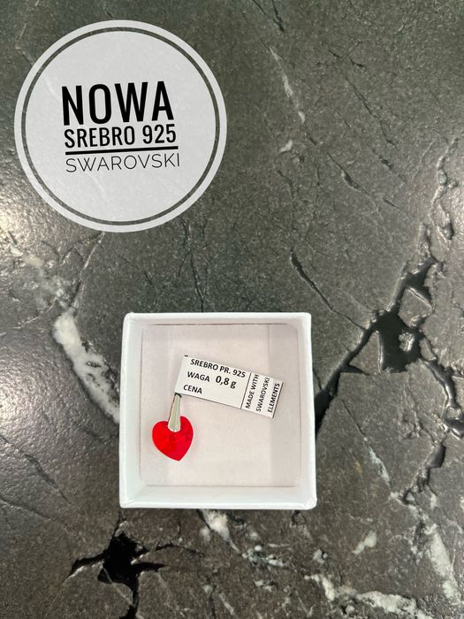 Nowa piękna srebrna czerwona zawieszka serce swarovski • prezent