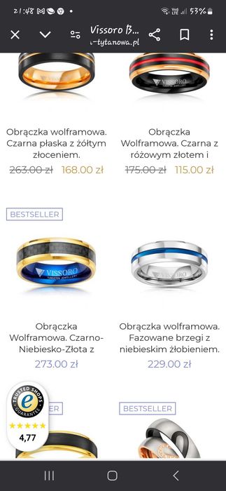 Obrączka wolframowa Vissoro r 14