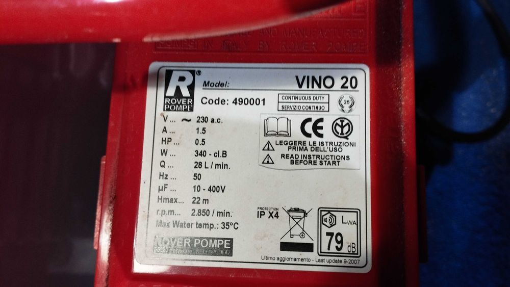 Bomba de filtração de vinho Rover mod. 20 18 placas