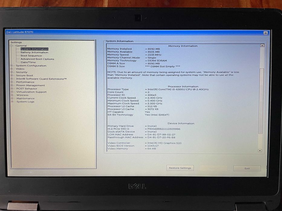 Dell E7270 i5/8GB RAM/SSD 120GB