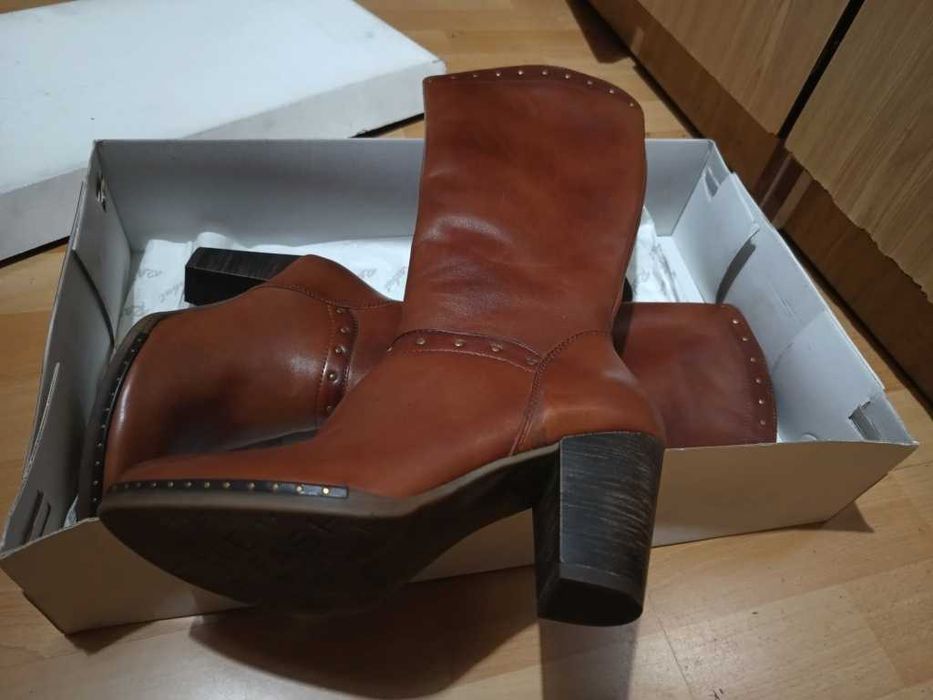 NOWE Buty Kozaki KOWBOJKI Damskie37 Skóra100% BRĄZ I-Klasa Gw6m +FLEKI