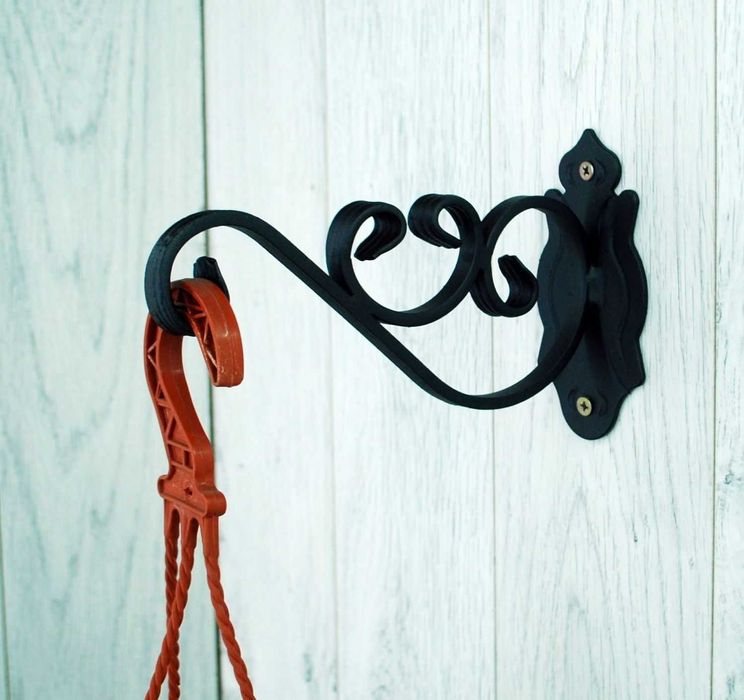 Wieszak Hak Uchwyt metalowy kuty na doniczkę - Czarny RAL 9005 (W71)