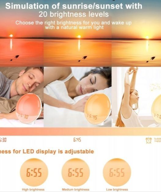 Budzik świetlny radio bBawoo budzik świetlny z 7 naturalnymi dźwiękami