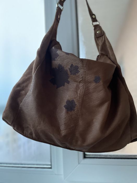 Кожаная сумка Marco Venturi черная +рыжая замша