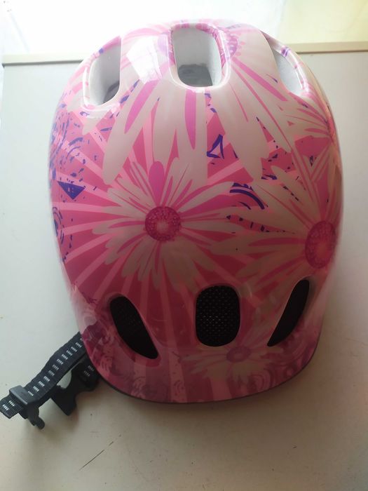 Kask rowerowy dziecięcy różowy w kwiaty