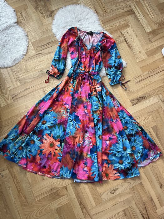 Sukienka lola bianka maxi dluga letnia w kwiaty kwiatki hiszpanka