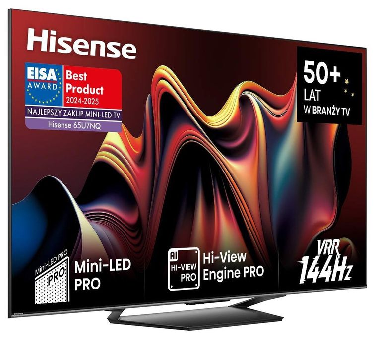 Telewizor 65 cali na gwarancji igła,  HISENSE 65U7NQ 65" MINILED 4K 144Hz VIDAA Full Array Dolby Atmos Dolby Vision HDMI 2.1