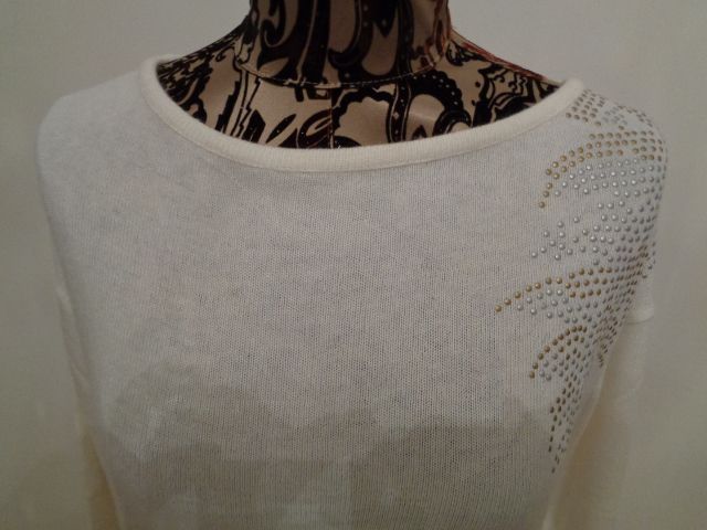 Sweter PROMOD - kolor ECRU, fantazyjne zdobienie