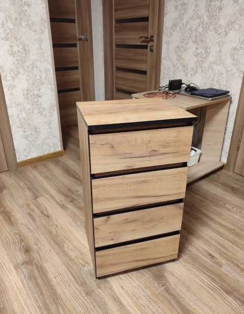 Новий комод Бруклін 4ш колір білий та дуб крафт золотий