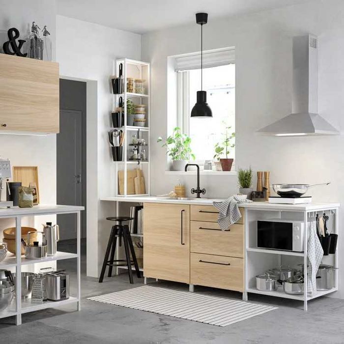 Zestaw 2 szafek kuchennych IKEA ENHET, biały: szafka stojąca z półką, 40x60x75 cm i obudowa, szafka ścienna z 2 półkami, 40x30x75 cm