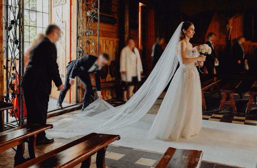 Gładki, długi welon 2.5 metra, kolor ecru, Laurelle