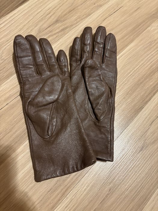 Eleganckie damskie rękawiczki skórzane w kolorze brązowym, rozmiar S