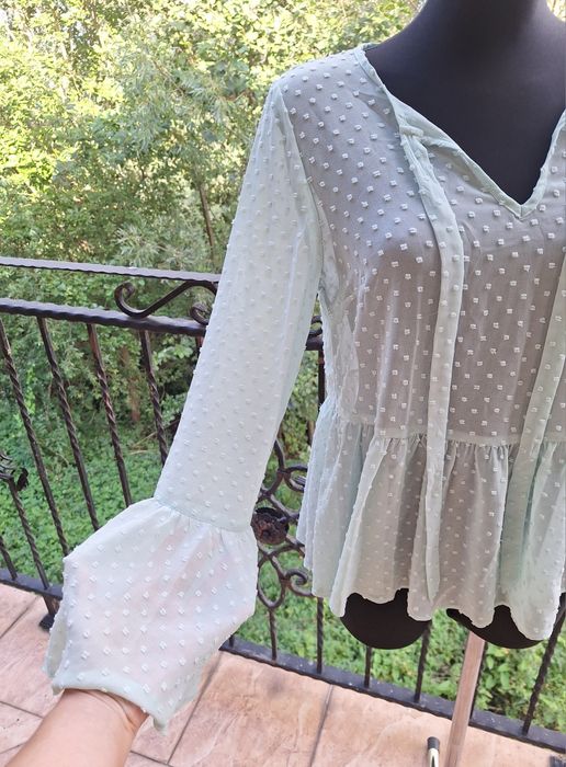 Miętowa bluzka hiszpanka długie rękawy Primark rozmiar S 36