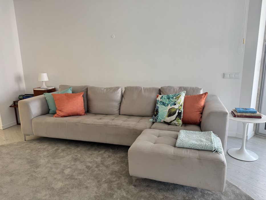 Sofá cinza, chaise longue, interdesign, função cama | Excelente estado