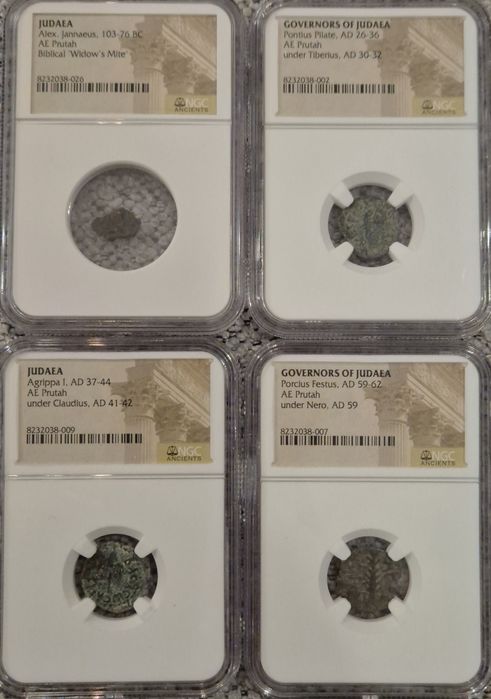 Cztery monety z czasów biblijnych - grading NGC - 4x Prutah Judea