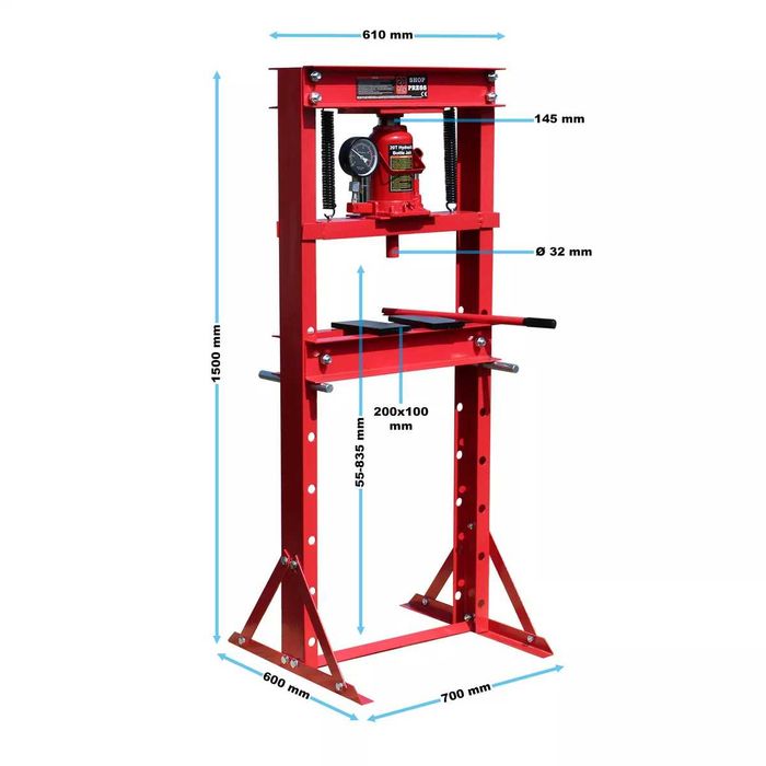 Prensa hidráulica 20 toneladas com manômetro