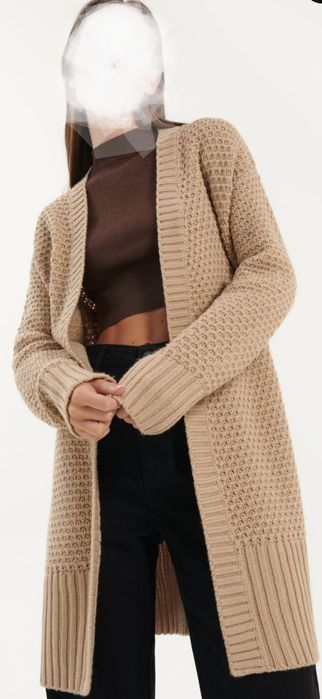 Ciepły i gruby kardigan beżowy House gruby splot