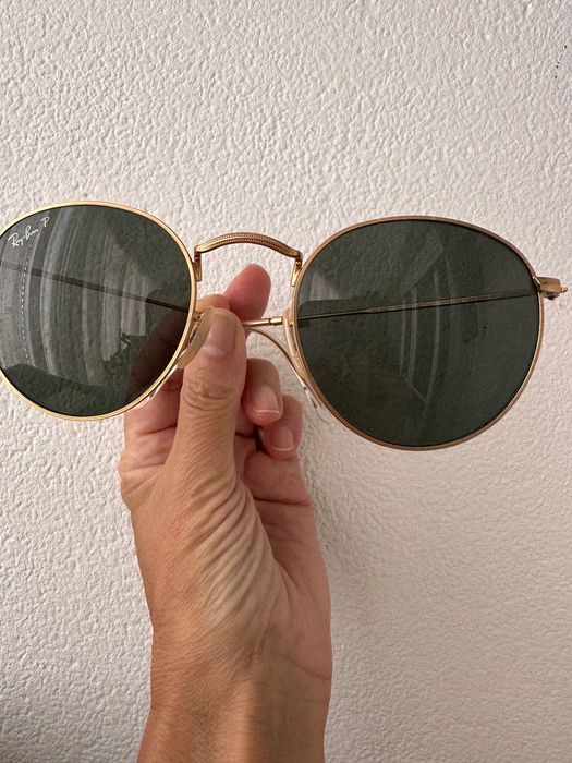 Óculos de sol Ray-Ban Round Metal dourados  lentes verdes polarizadas