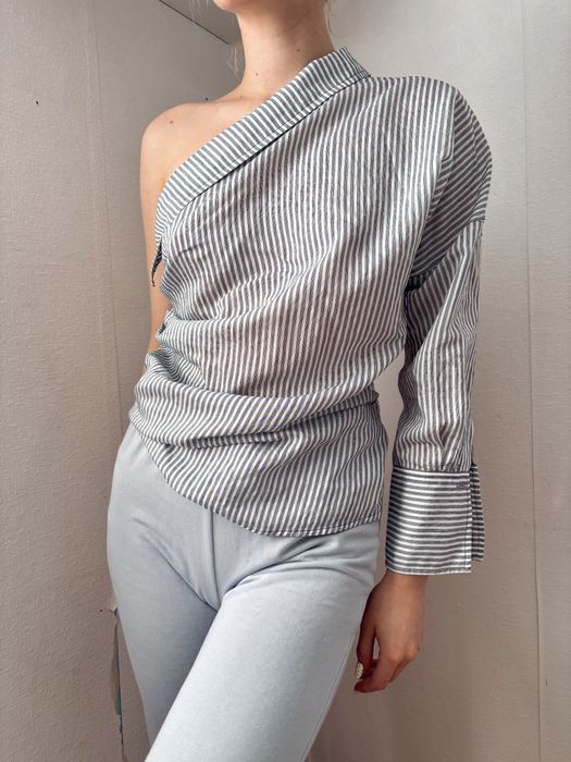 Asymetryczna koszula z wiskozy na jedno ramie nowa w paski ZARA