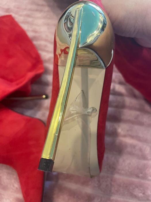 Женские красные ботфорты чулок на золотой шпильке