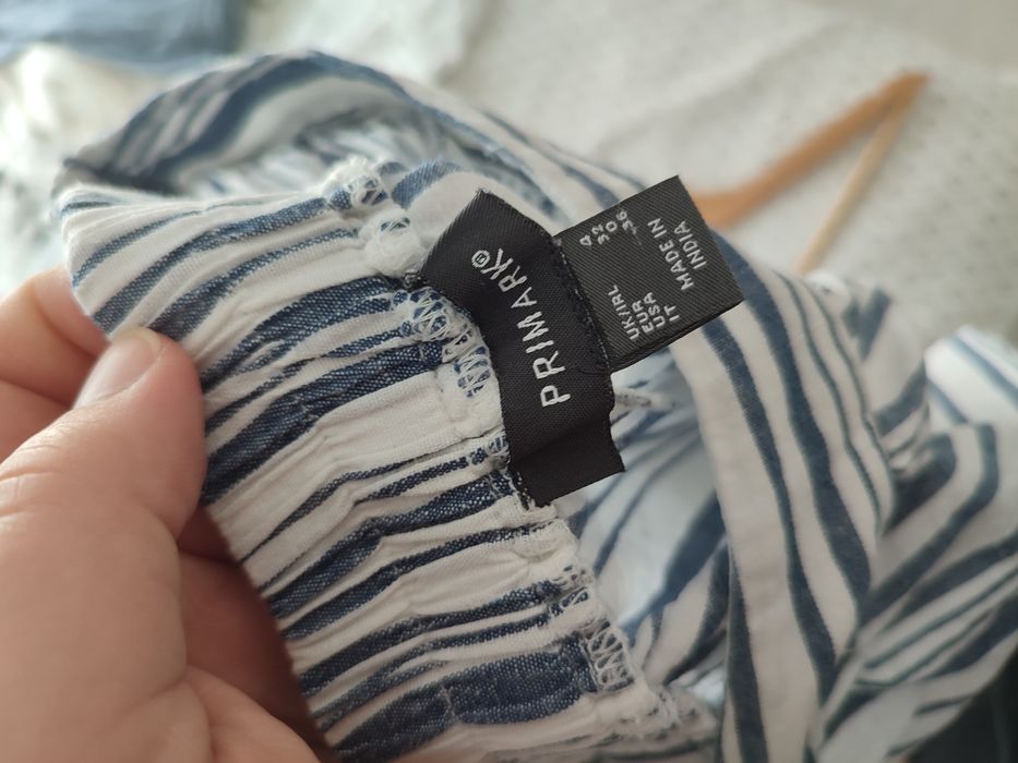 Primark XS spodnie w paski. Szeroka nogawka. 12% len, 88% bawełna