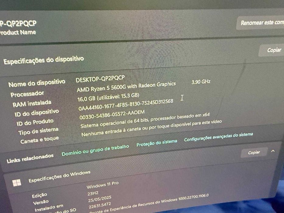 PC Gaming Ryzen 5 5600G + 16gb RAM +  Monitor + Teclado + Rato
