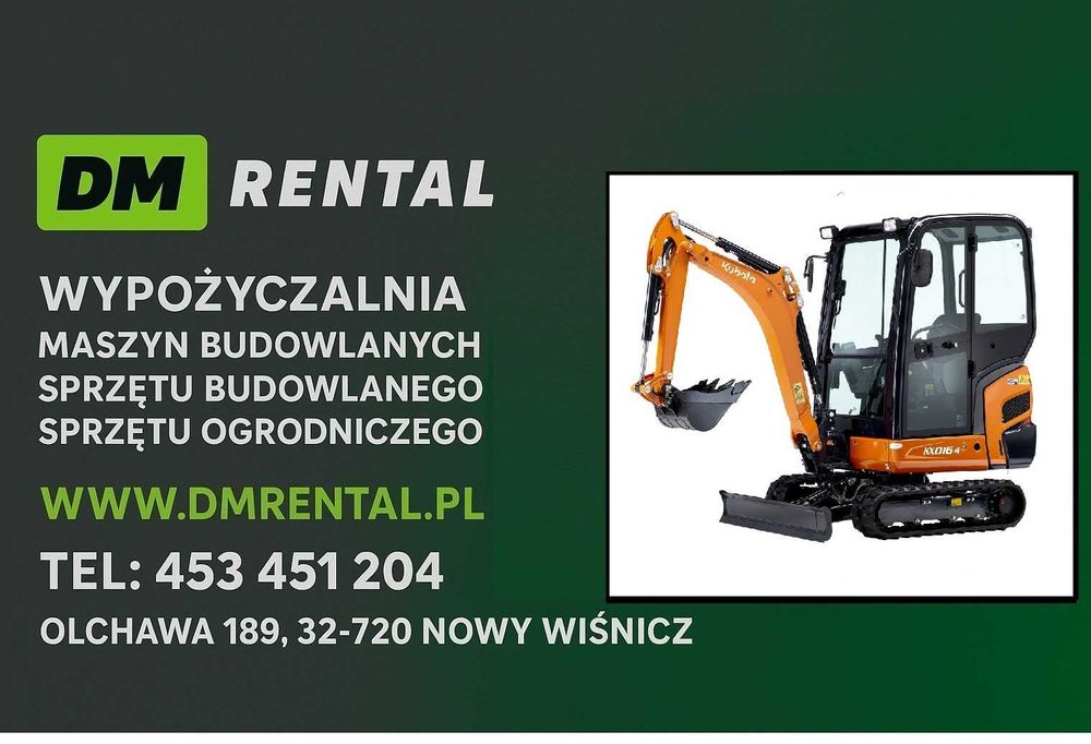 Minikoparka 1.6tony Kubota kx016-4 WYNAJEM