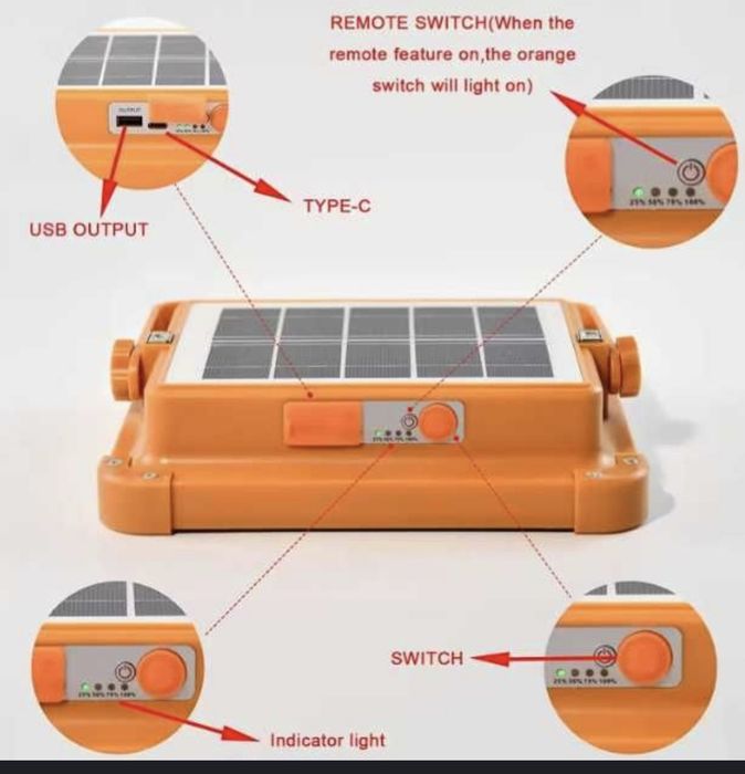 Ліхтар-Прожектор повербанк Акумуляторний фонарь  LED З Сонячна  панель