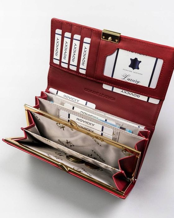 lakierowany, duży portfel damski ze skóry naturalnej - rovicky