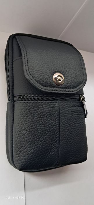 Saszetka męska ze skóry naturalnej na ramię lub do paska spodni - NOWA