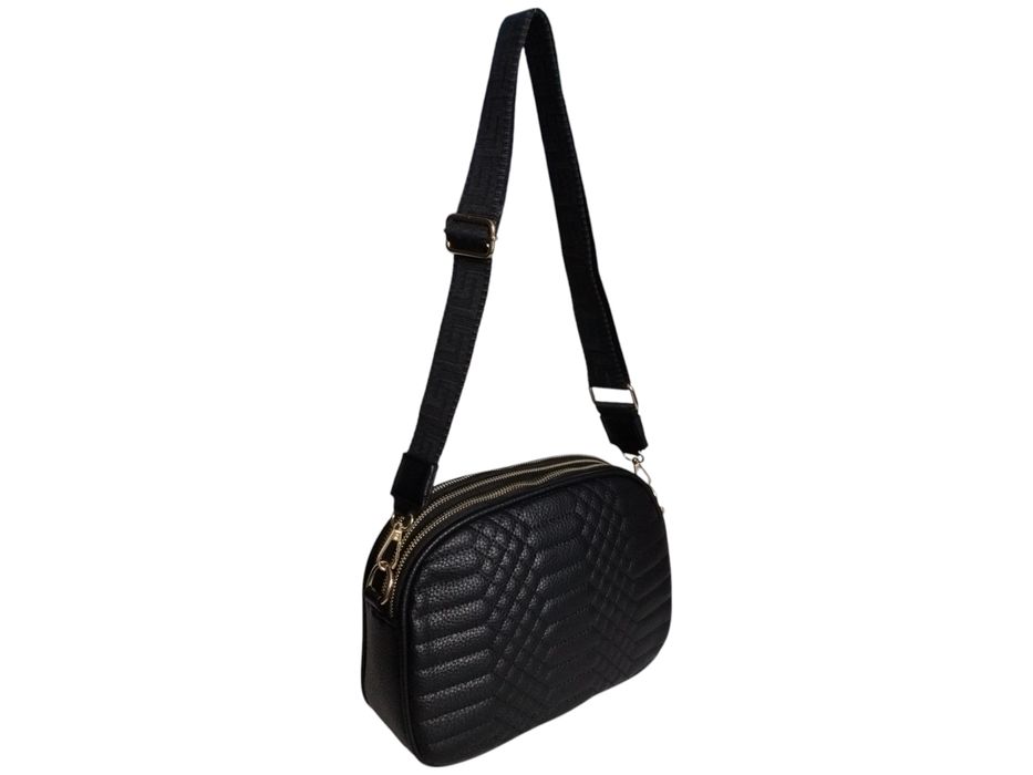 Torebka Damska Pikowana, Mała Listonoszka Na Ramię Czarna, Miejski