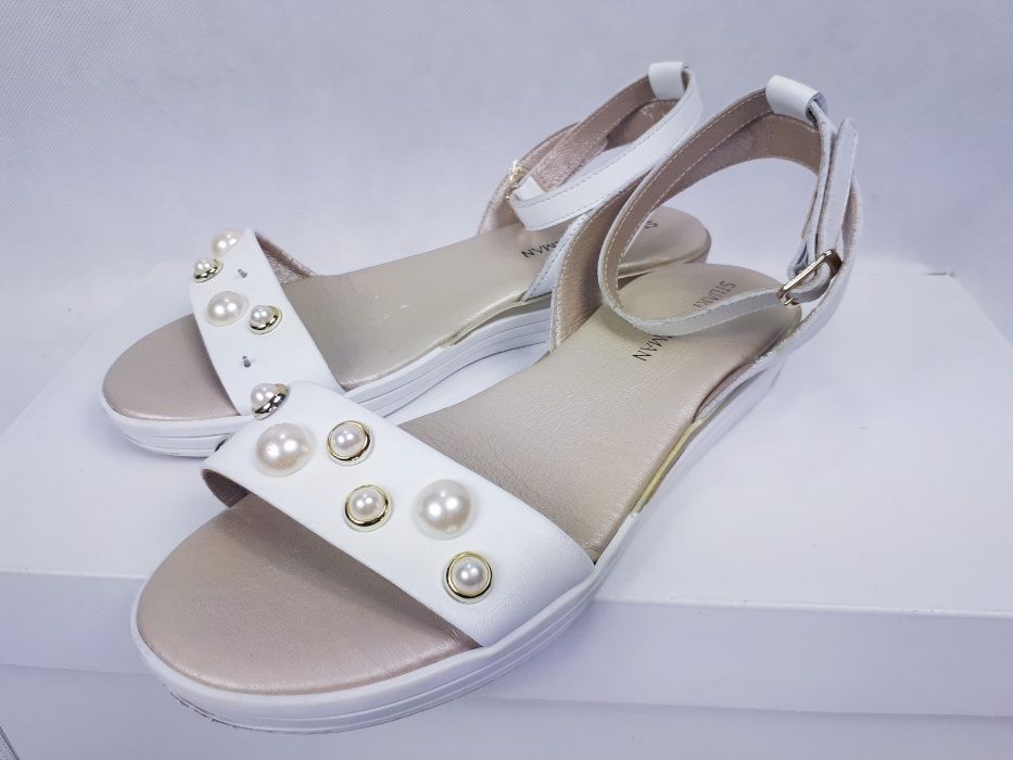 Sandały STUART WEITZMAN białe pwrły skóra 36