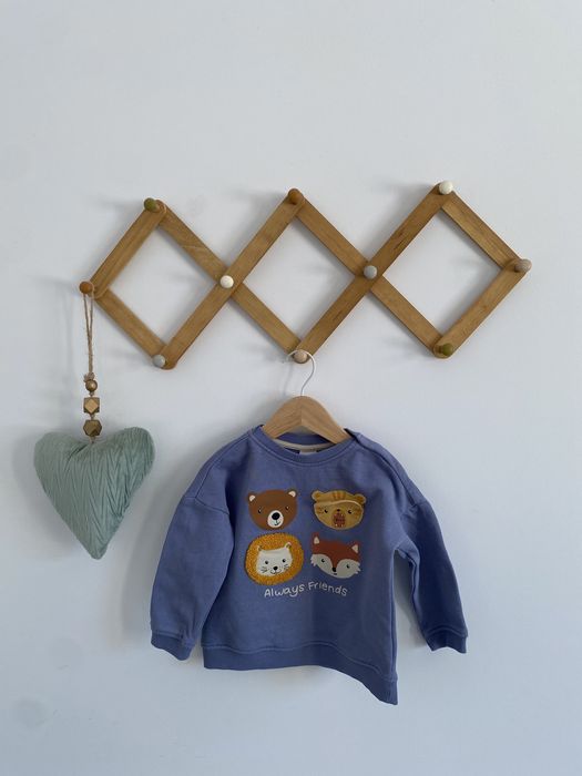 Bluza h&m 80 niebieska lew lis miś tygrys