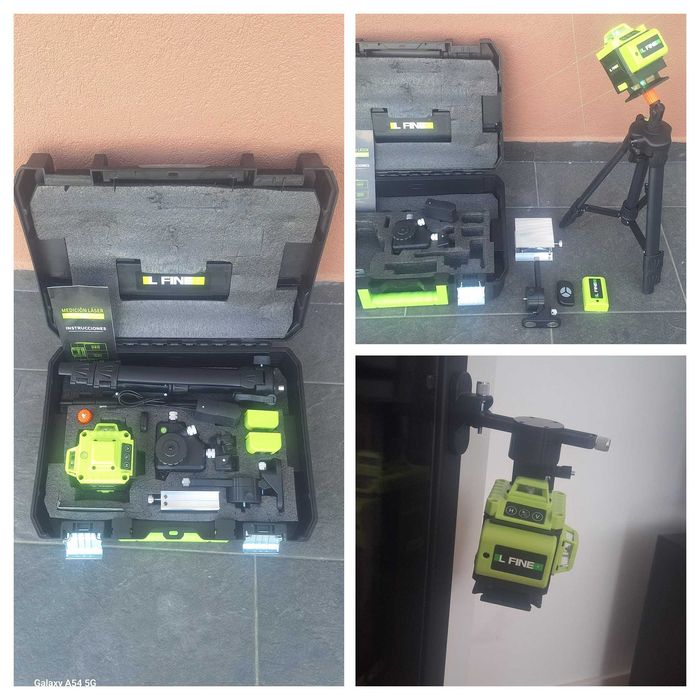 Nível Laser 16 Linhas *NOVO* + 2 Baterias + Tripé 120cm íman autonivelante pladur teto parede obra construção mosaico ladrilho bancada verde piso