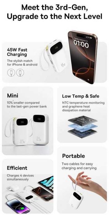 Повербанк Baseus QPow 3 EnerFill FC31 на 20000 45W з кабелем ip/адройд