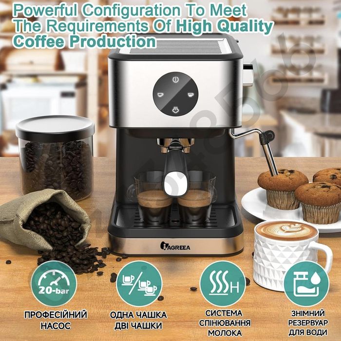 Кавоварка еспресомашина рожкова IAGREEA 3050 20 Бар 1050 Вт Кавомашина