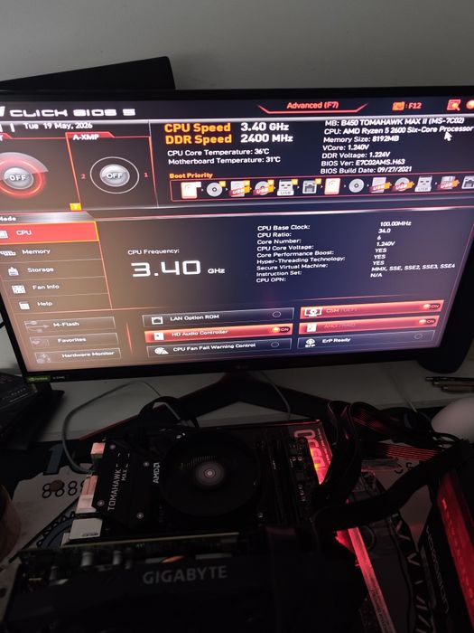 Bundle Ryzen 2600, b450 Tomahawk max II, 16Gb RAM DDR4, 250Gb SSD