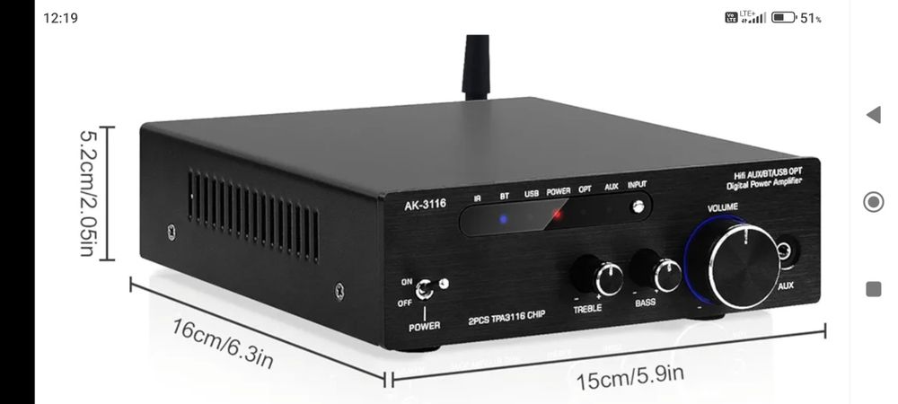 Wzmacniacz AK-3116 HiFi z Bluetooth 5.0